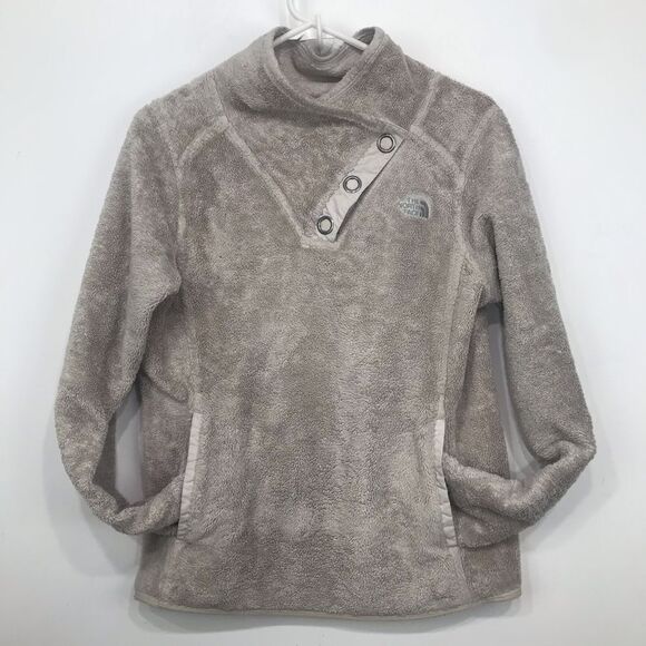 The North Face Mossbud Light Gray Snap Neck Fuzzy Pullover Sweatshirt - Picture 3 of 14